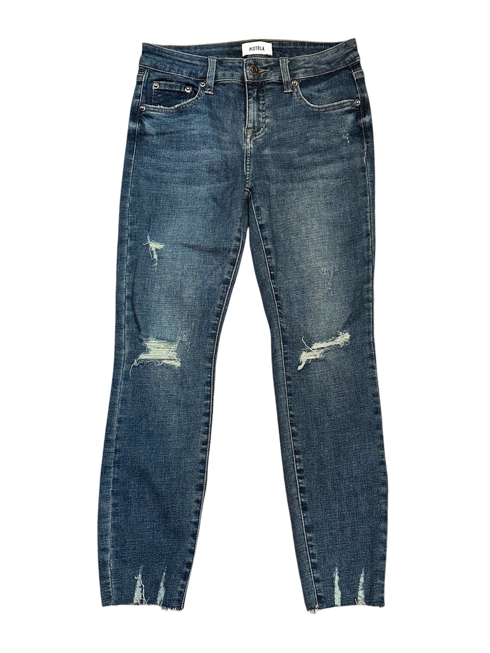 Pistola Distressed Raw Hem Skinny Jeans Medium Wash Size 26